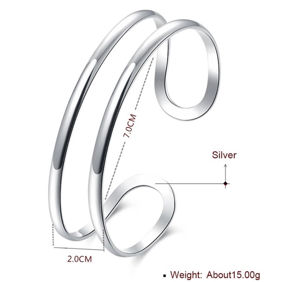UNISEX DOUBLE LINE BANGLE 925 STERLING SILVER - Picture 3 of 8